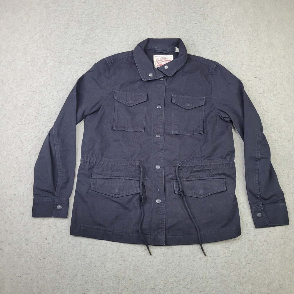 Levi's Jacket Womens XS Black Denim Long Drawstring Waist Casual‎ Anorak Coat